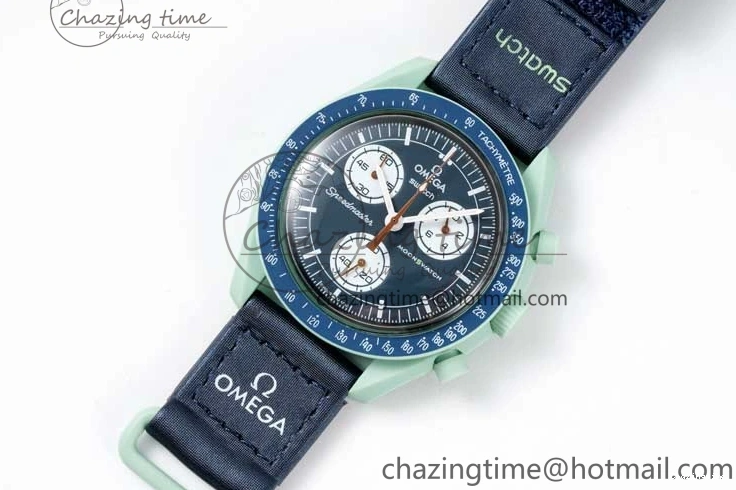 0305 SoftTouch Speedmaster Misson On Earth 1:1 Best Edition Blue Dial On Nylon Strap Quartz 7859